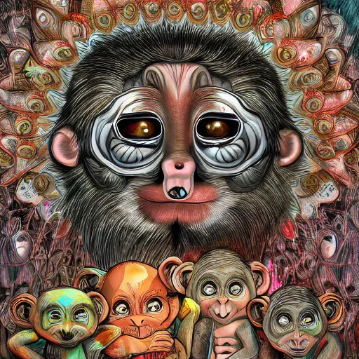 Prompt: little monkeys inside my head, digital art, hyper detailed