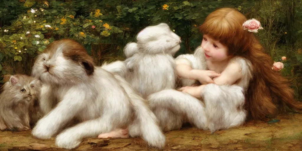 Prompt: 3 d precious moments plush animal, realistic fur, white chalk cliffs, master painter and art style of john william waterhouse and caspar david friedrich and philipp otto runge