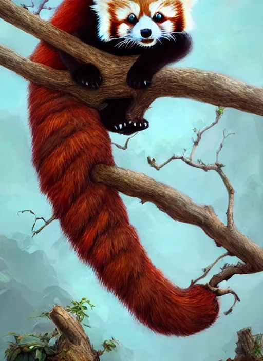 Image similar to red panda, fantasy, surreal, highly detailed, digital painting, artstation, concept art, illustration, art by patrick james woodroffe!!!