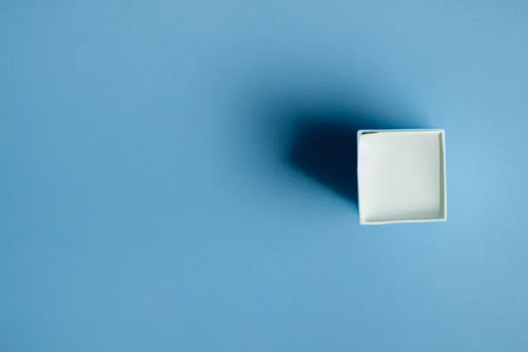 Image similar to single blue cube on white studio floor, soft light, 3 5 mm