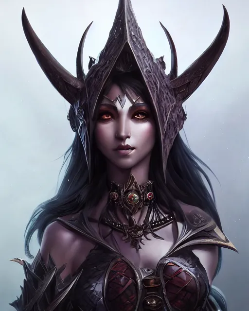 Image similar to dark elf princess, highly detailed, d & d, fantasy, highly detailed, digital painting, trending on artstation, concept art, sharp focus, illustration, global illumination, shaded, art by artgerm and greg rutkowski and fuji choko and viktoria gavrilenko and hoang lap