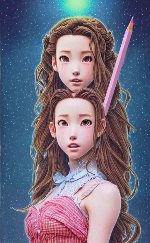 Image similar to super intricately detailed color pencil illustration of aerith gainsborough in the movie fargo. beautiful shadowing, 3 d shadowing, reflective surfaces, illustrated completely, 8 k beautifully detailed pencil illustration, extremely hyper - detailed pencil illustration, intricate, epic composition, very very kawaii, masterpiece, bold complimentary colors. stunning masterfully illustrated by artgerm and range murata.