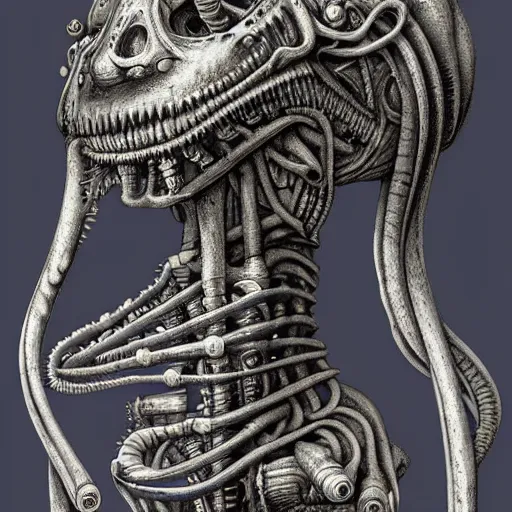Prompt: biomechanical squidward by ai hr giger, lovecraft, highly detailed, concept art