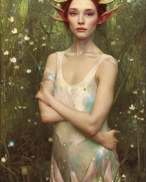 Image similar to a beautiful elf princess, oil painting, by Edgar Maxence and Ross Tran and Michael Whelan