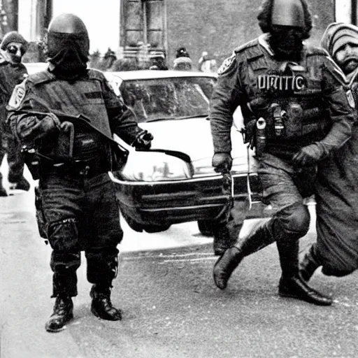 Image similar to a wizard, being arrested by spetsnaz