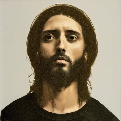 Prompt: jesus in streetwear by nicola samori