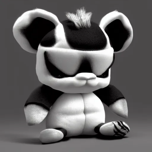Prompt: cute fumo chibi plush imp, black and white with hearts, soft shadow, vray