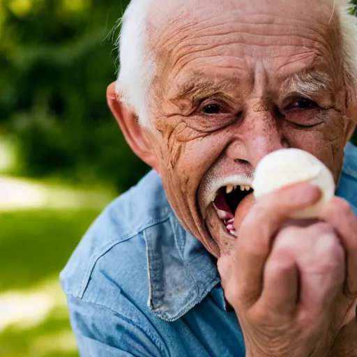 Image similar to portrait of an elderly man screaming at an icecream, canon eos r 3, f / 1. 4, iso 2 0 0, 1 / 1 6 0 s, 8 k, raw, unedited, symmetrical balance, wide angle