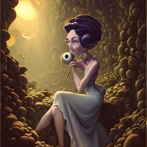 Image similar to Lofi portrait in cavern, Pixar style by Joe Fenton and Stanley Artgerm and Tom Bagshaw and Tim Burton