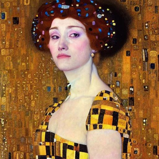 Prompt: a beautiful portrait of a lady by Gustav Klimt, trending on Artstation
