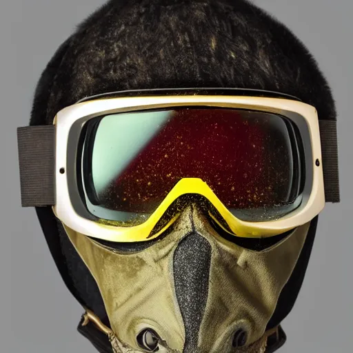 Image similar to mysterious figure with glowing dust as skin wearing ski goggles, steampunk