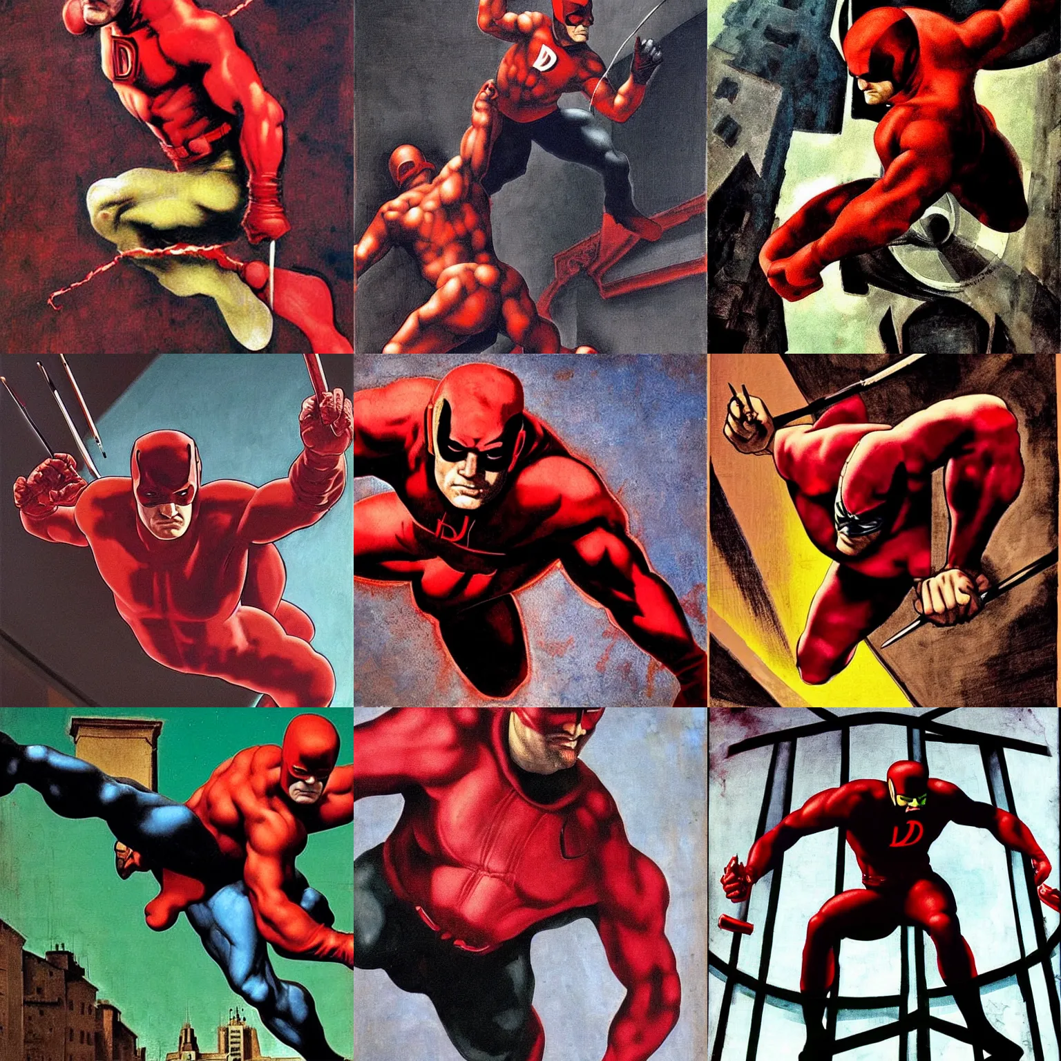 Image similar to daredevil painted by michelangelo