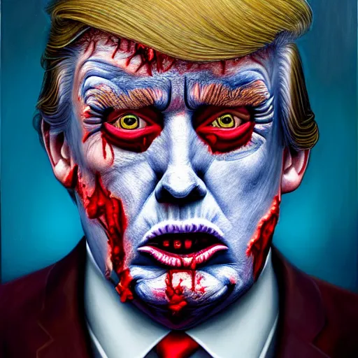 Prompt: head portrait of donald j. trump as a zombie with white eyes, 7 days to die zombie, oil painting, fine art, award winning, subtle colors, intricate, elegant, sharp focus, cinematic lighting, digital painting, 8 k concept art, art by michael hussar, art by brom, art by z. w. gu, 8 k