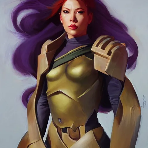 Image similar to greg manchess portrait painting of armored mara jade as overwatch character, medium shot, asymmetrical, profile picture, organic painting, sunny day, matte painting, bold shapes, hard edges, street art, trending on artstation, by huang guangjian and gil elvgren and sachin teng