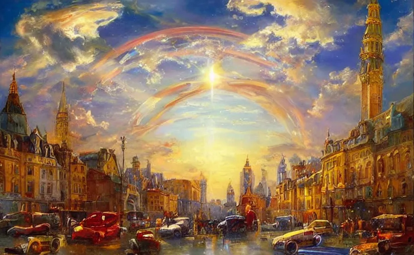 Image similar to Beautiful alchemy cityscpae, a big saturn is in the sky. By Konstantin Razumov, highly detailded