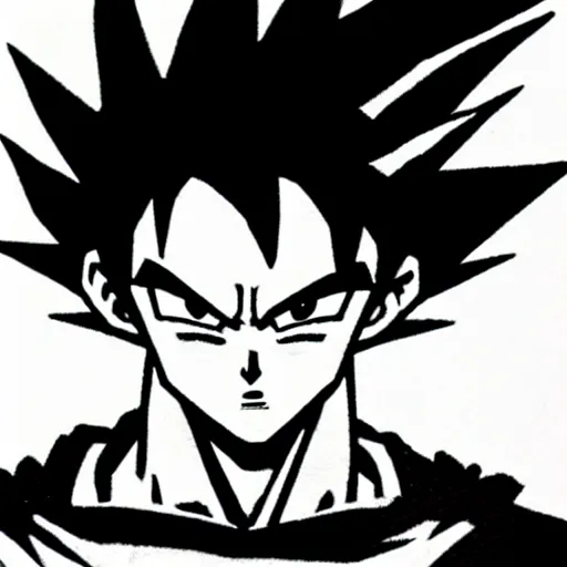 Image similar to Goku by Kentaro Miura, black and white paper sketch, dark fantasy,