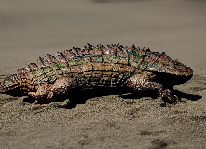 Prompt: dimetrodon on a beach, canon eos r 3, f / 1. 4, iso 2 0 0, 1 / 1 6 0 s, 8 k, raw, unedited, symmetrical balance, in - frame