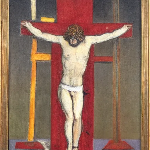 Image similar to study for a figure at the base of the crucifixion, boris johnson, francis bacon painting