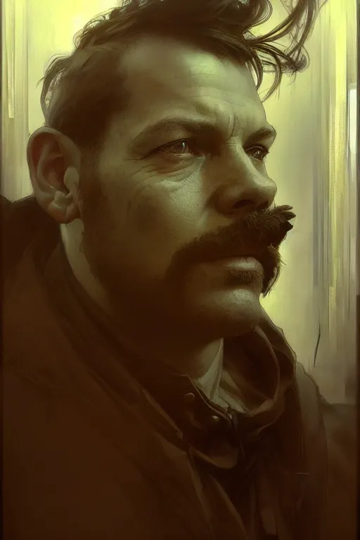 Image similar to hyperrealist portrait drawing of a train engineer by jeremy mann and alphonse mucha, fantasy art, photo realistic, dynamic lighting, artstation, poster, volumetric lighting, very detailed faces, 4 k, award winning