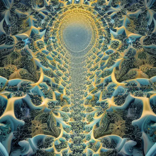 Prompt: a beautiful 3 d painting of a sprawling intricate fractal populated by mandelbrot and julia fractals by android jones, soap carving, marble, volumetric lighting, dynamic lighting, dramatic lighting, high contrast, carved marble, opalescent, sacred geometry, religious, angelic, catholicpunk, stark, trending on artstation