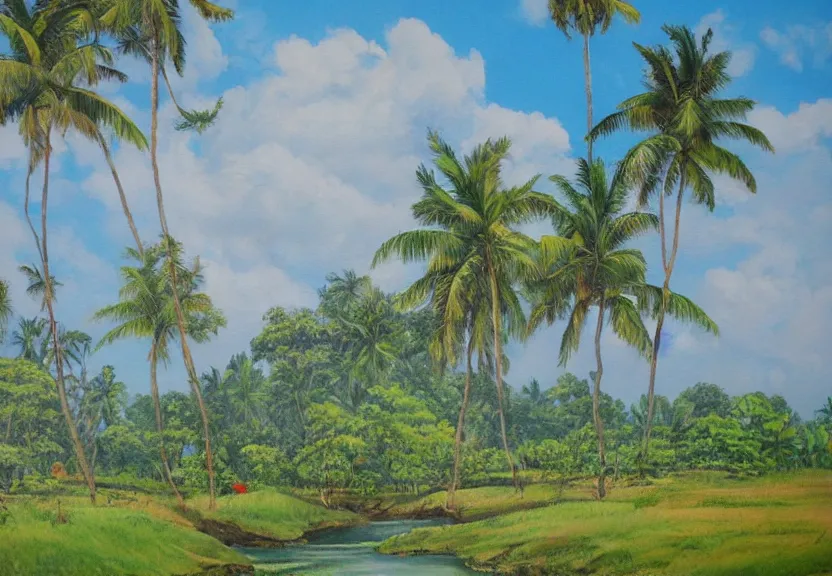 Image similar to sri lankan landscape, painting by aaron griffin,