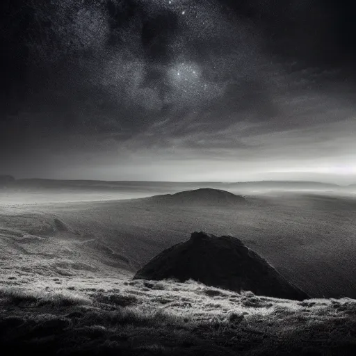 Image similar to a amazing beautiful award winning landscape photo of a very dark world, cinematic