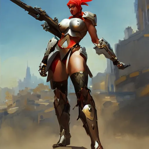 Image similar to greg manchess portrait painting of partially armored female kratos as overwatch character, medium shot, asymmetrical, profile picture, organic painting, sunny day, matte painting, bold shapes, hard edges, street art, trending on artstation, by huang guangjian, gil elvgren, ruan jia, greg rutkowski, gaston bussiere