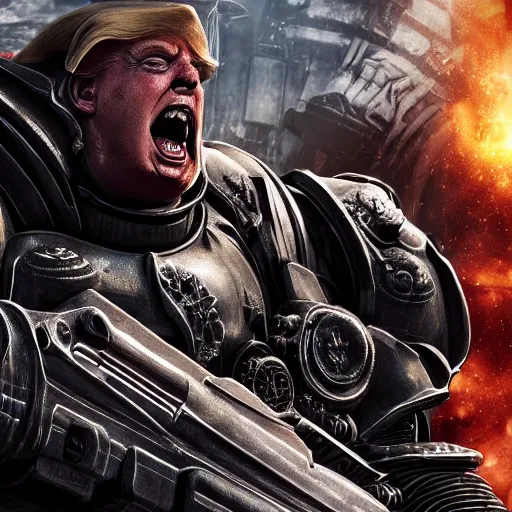 Prompt: Portrait of donald trump as the emperor of humanity from warhammer 40k in Gears of War, splash art, movie still, detailed face, photorealistic facial features, cinematic lighting, dramatic, octane render, long lens, shallow depth of field, bokeh, anamorphic lens flare, 8k, hyper detailed, 35mm film grain