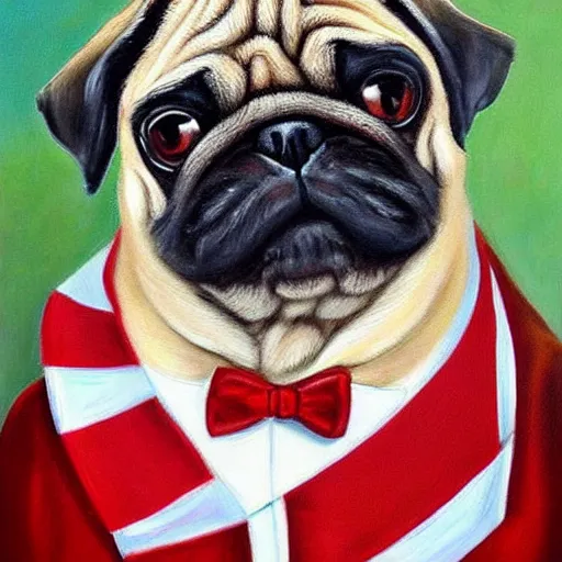 Image similar to a pug president of the usa. formal. amazing painting. beautiful. high resolution. highly realistic. close - up.