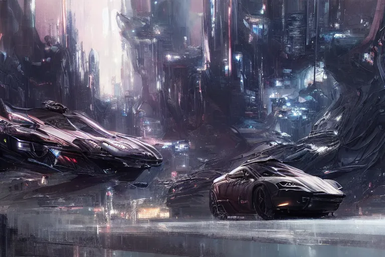 Prompt: sci - fi landscape dark tower people vehicular by wadim kashin