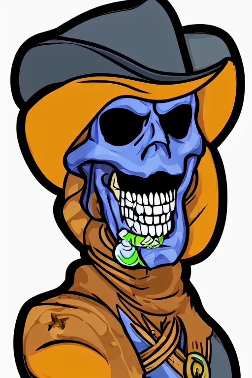 Image similar to A portrait of a skeletor that is a cowboy, sticker, colorful, illustration, highly detailed, smooth and clean vector curves, no jagged lines, vector art, smooth