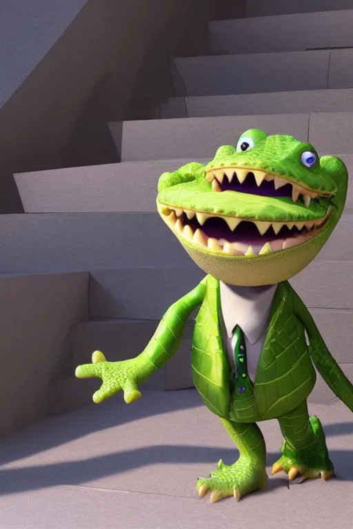 Image similar to a cute crocodile wearing a formal overcoat Pixar style 3D render octane render unreal engine 5 path tracing cute Pixar style 4K natural