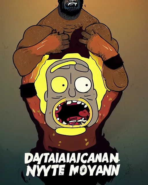 Image similar to portrait of dwayne johnson in the style of justin roiland. ugly, creepy, demonic, horror. cinematic lighting. style of rick & morty. photographic, photography. by justin roiland