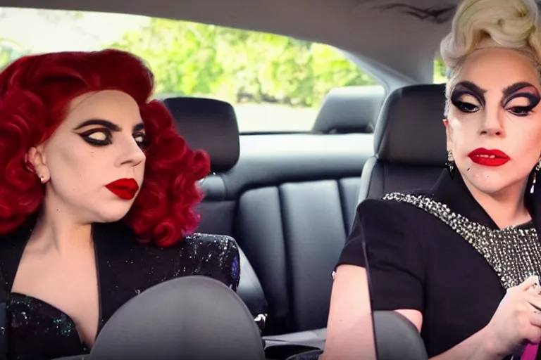 Image similar to lady gaga and judy garland in carpool karaoke, lady gaga, judy garland, red weapon 8 k s 3 5, cooke anamorphic / i lenses, highly detailed, cinematic lighting