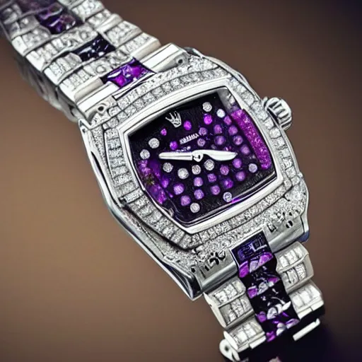 Image similar to vvs diamond alexandrite sapphire watch, intricate design, rolex, cogs and gears, steampunk watch, bejeweled beautiful watch, richard mille, 8 k photography