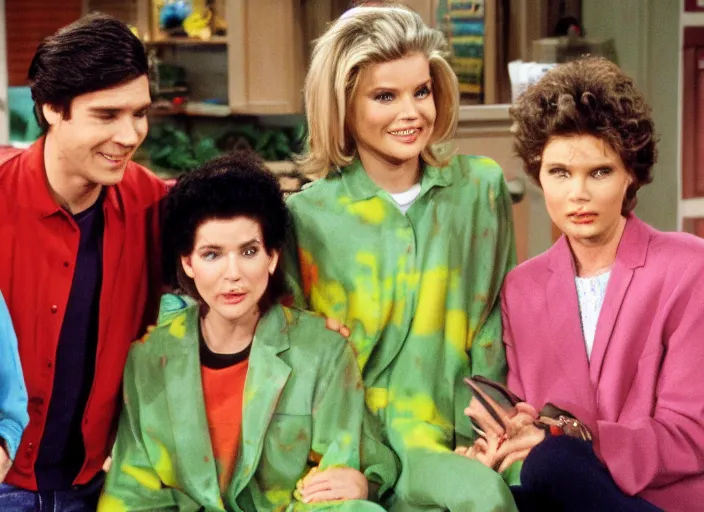 Prompt: the episode of Murphy Brown where everyone gets covered with nickelodeon slime hd