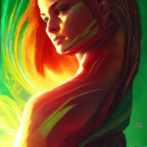 Prompt: portrait of jean grey, symmetry, hyperdetailed perfect face, green eyes, comic, phoenix rising, burning flames, intricate, detailed, volumetric lighting, scenery, digital painting, highly detailed, artstation, sharp focus, illustration, concept art, ruan jia, steve mccurry