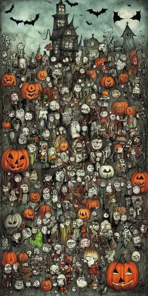 Image similar to a halloween scene by alexander jansson and where's waldo