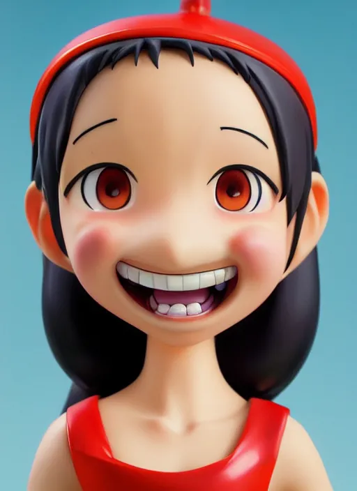 Prompt: a hyperrealistic oil painting of a kawaii anime girl figurine caricature with a big toothy grin featured on Wallace and Gromit by Studio Ghibli