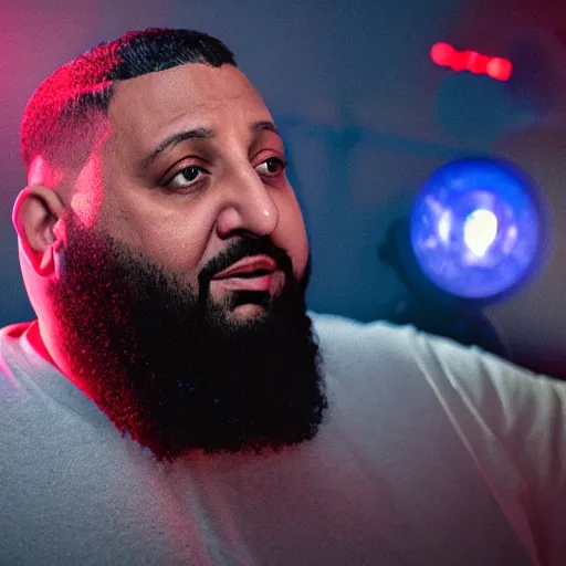 Prompt: ultra detailed portrait photo of dj khaled in a studio, blue, under red and yellow cinematic lighting, by van gogh, cartoon