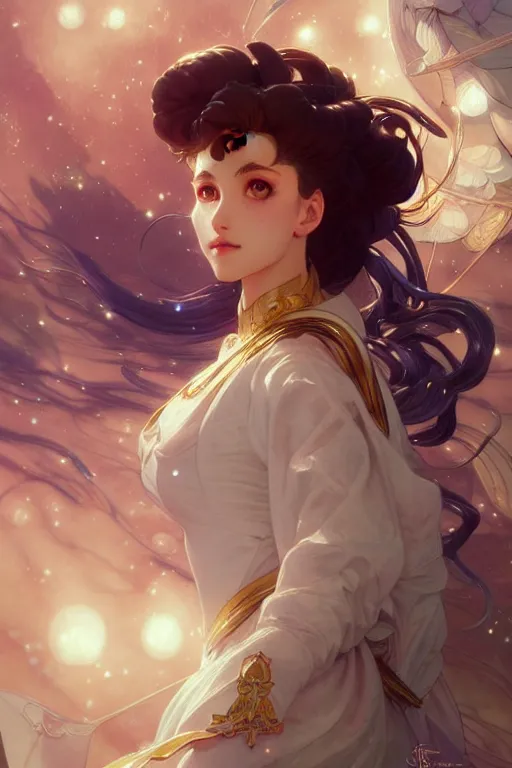 Image similar to Sailor Moon, fantasy, intricate, elegant, highly detailed, digital painting, artstation, concept art, matte, sharp focus, illustration, art by Artgerm and Greg Rutkowski and Alphonse Mucha