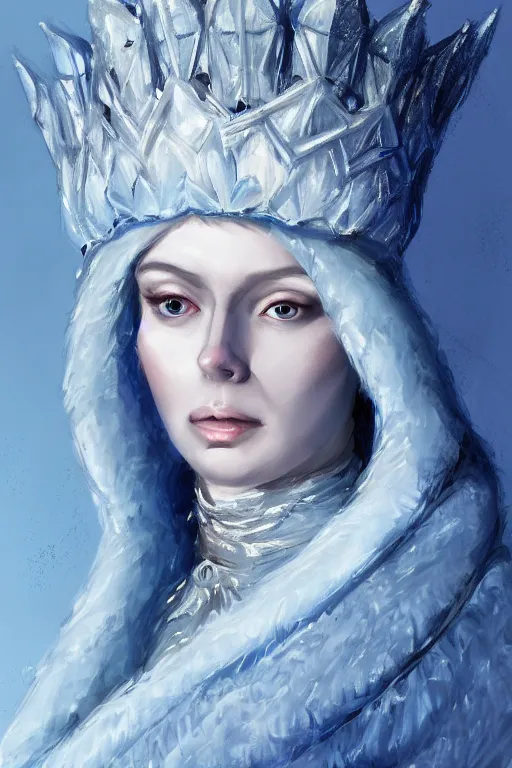 Image similar to Portrait of a frigid Ice Queen in the style of Artstation, Hyacinthe Rigaud
