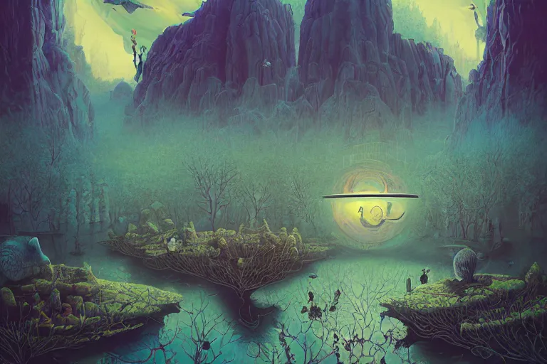 Image similar to a peculiar, beautiful dreamscape with strange inhabitants | | organic painting by max masnyy, jakub gazmercik, beeple, patrick faulwetter, heavenlydaemonic, and mc escher, surrealism, trending on artstation