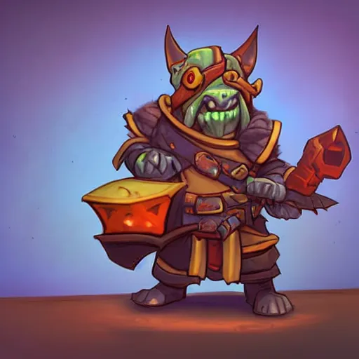 Prompt: a cute and adorable little ork wizard, hearthstone, concept illustartion, character art,