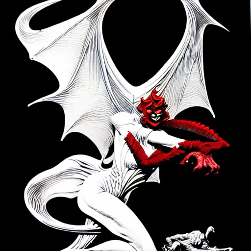 Prompt: medium gargoyle soft light, by bernie wrightson and joe fenton and jack gaughan, inspired art deco, black and red only, fine, sharp high detail,