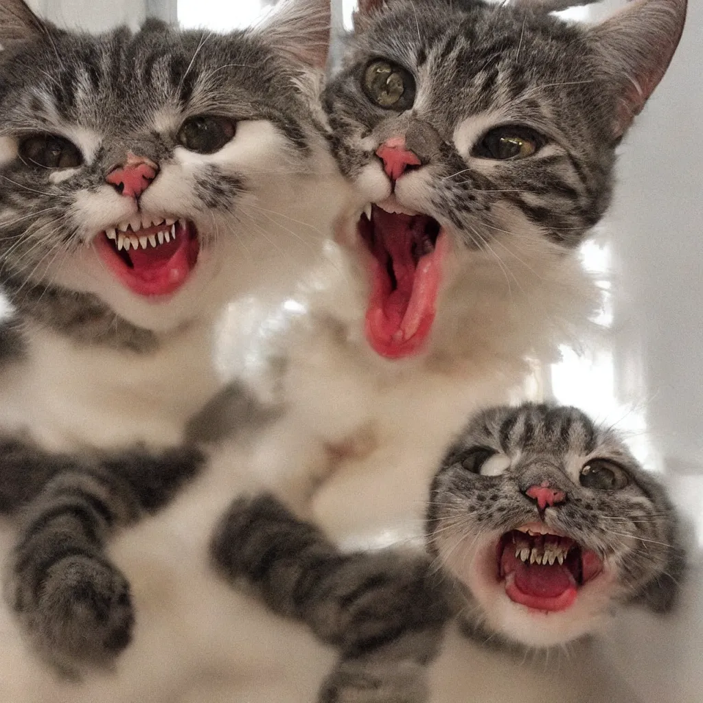 Image similar to horrifying cat, fangs