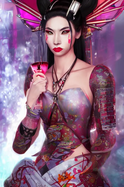 Image similar to agile geisha cyberpunk Dragon princess, digital art, 8k ,character ,realistic, portrait, hyperrealistic