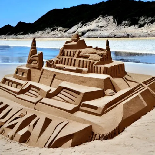 Image similar to a sand sculpture of north korea on the beach