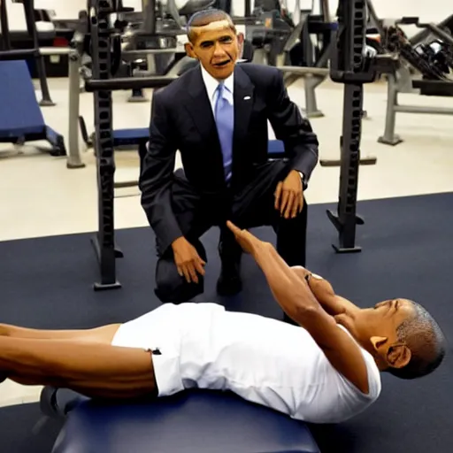 Image similar to barack obama doing bench presses lying down