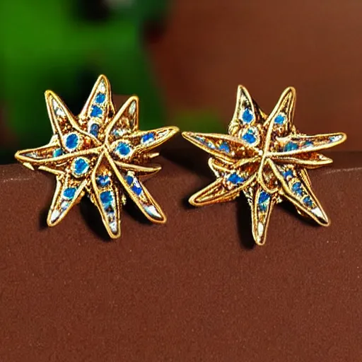 Prompt: bronze star shaped diamond embroidered earrings, hyper realistic